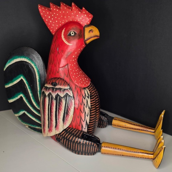 Pier 1 Other - Pier 1 Folk Art Hand Painted Wooden Rooster Shelf Sitter Red Folk Art